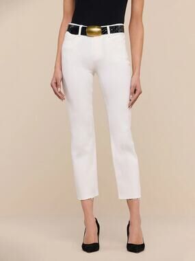 L'Agence Sada Slim-Leg Cropped Jeans Blanc White Sz 23 High Rise Raw Hem